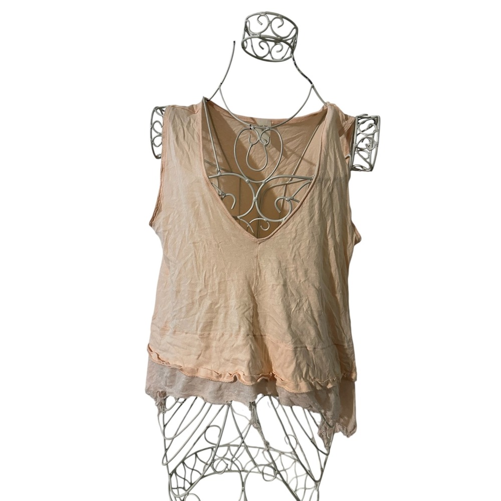We The Free Free People Peach Layered Raw Hem V-Neck Tank Top XS Boho